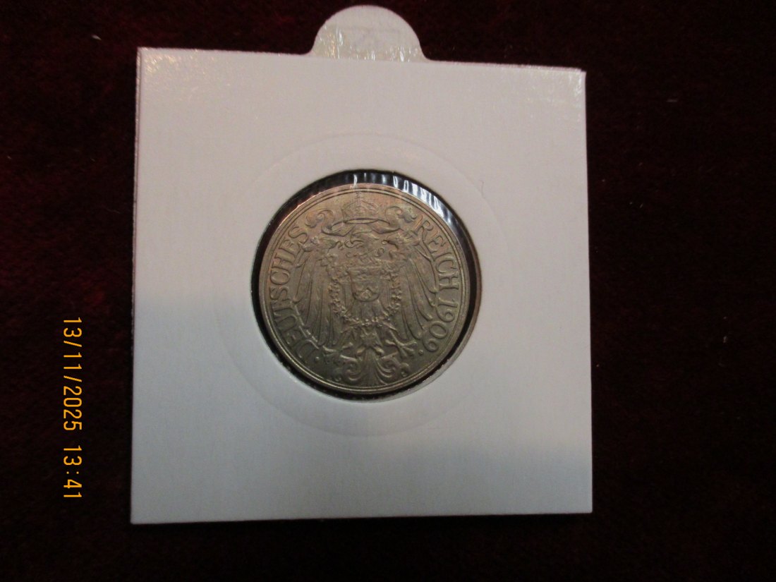  25 Pfennig Kaiserreich 1909 F Metall: Nickel Gewicht 4 Gramm   