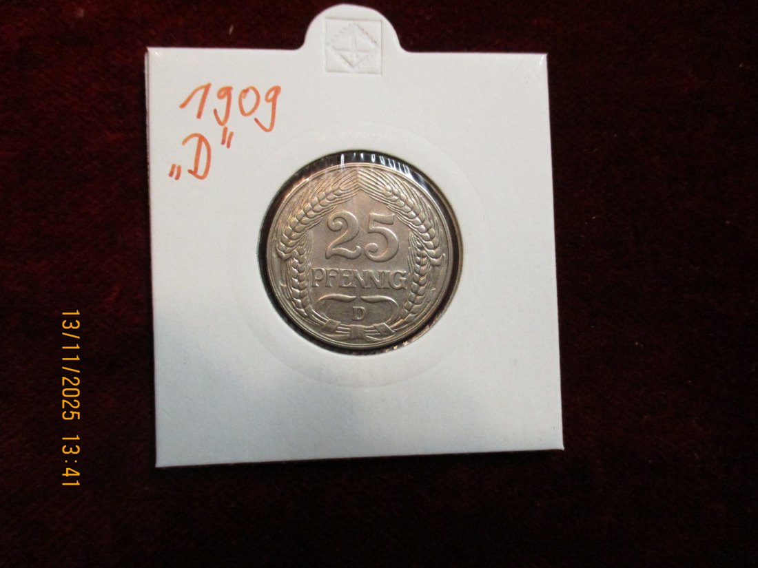  25 Pfennig Kaiserreich 1909 D Metall: Nickel Gewicht 4 Gramm   
