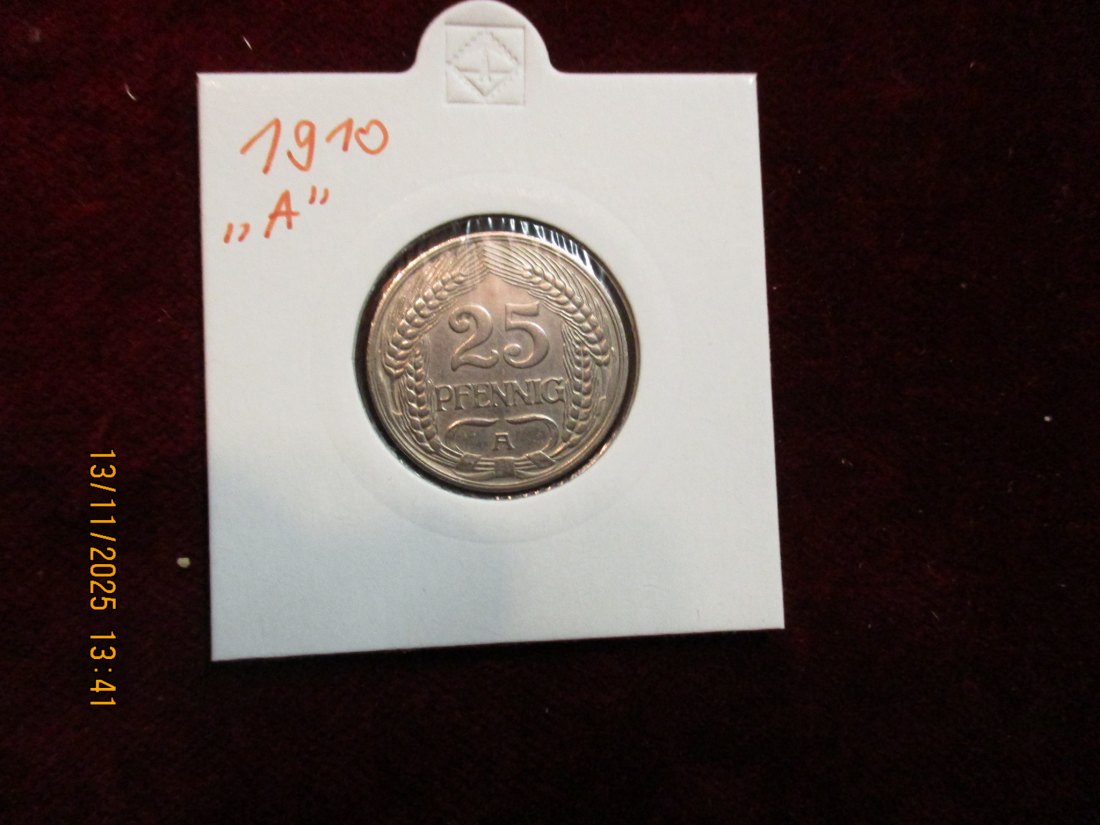  25 Pfennig Kaiserreich 1910 A Metall: Nickel Gewicht 4 Gramm   