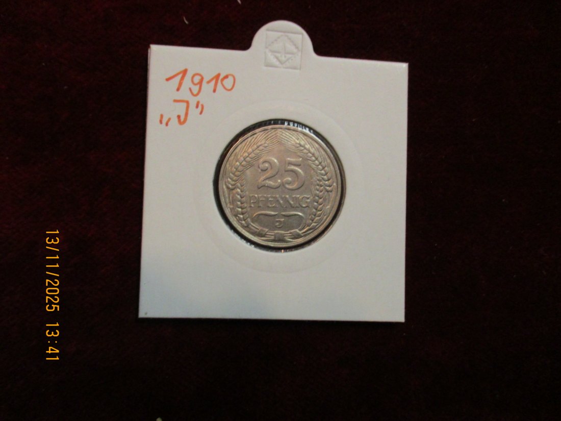  25 Pfennig Kaiserreich 1910 J Metall: Nickel Gewicht 4 Gramm   