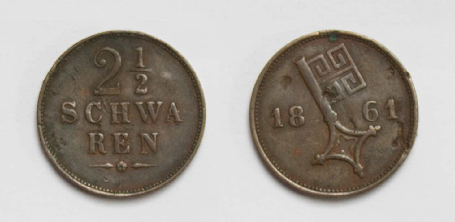  Bremen Stadt 2 1/2 Schwaren 1861 ss+   