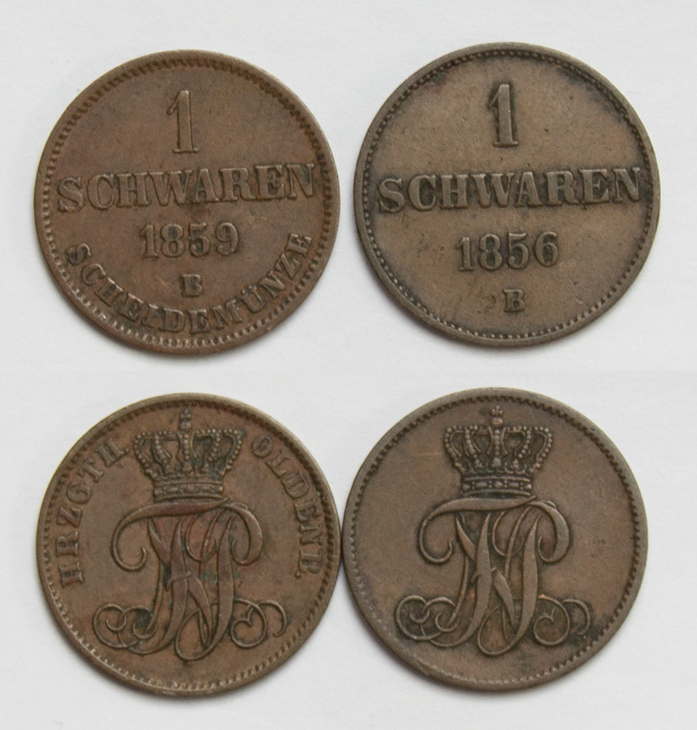  Oldenburg 1 Schwaren 1856 B und 1859 B beide ss   