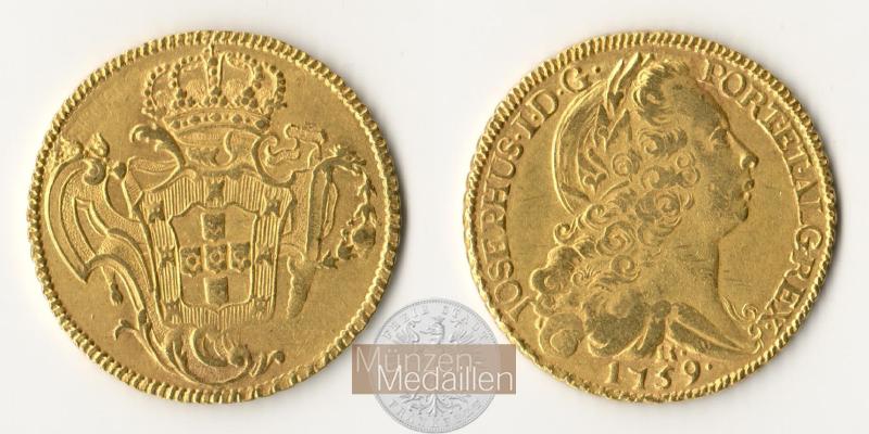  Brasilien, 6400 Reis Maria 1759  MM-Frankfurt Feingold: 13,15g   