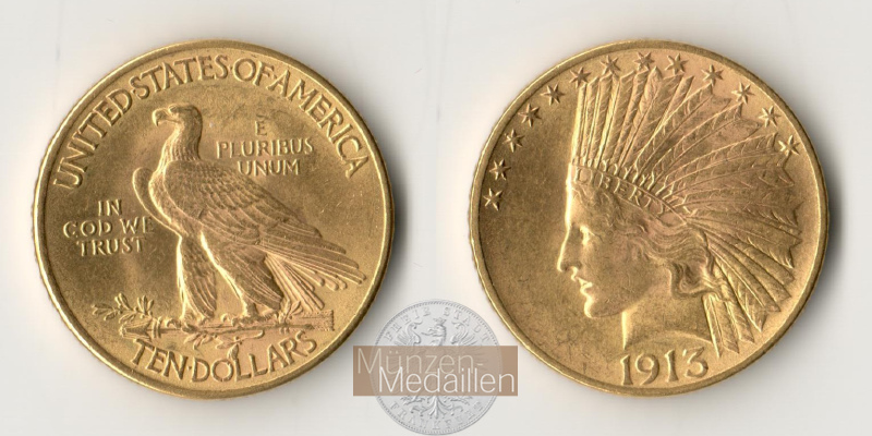 USA  10 Dollar MM-Frankfurt Feingold: 15,05g Eagle Indian Head 1913 