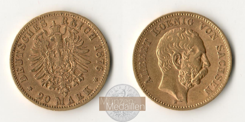 Sachsen, Kaiserreich  20 Mark MM-Frankfurt Feingold: 7,17g Albert 1873-1902 1876 E 