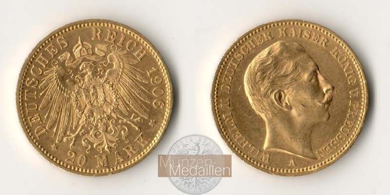 Preussen, Kaiserreich  20 Mark MM-Frankfurt Feingold: 7,17g Wilhelm II. (1891-1918) 1906 A 