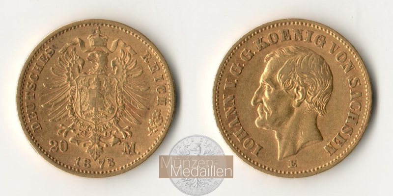 Dt. Kaiserreich Sachsen, Johann MM-Frankfurt KM#1232 Feingold: 3,58g 10 Mark (1872-1873) 1873 E 
