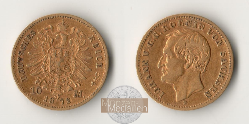 Sachsen, Königreich MM-Frankfurt Feingold: 3,58g 10 Mark 1872 E 