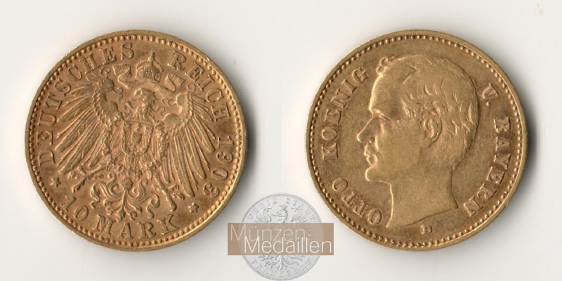 Bayern, Kaiserreich  10 Mark MM-Frankfurt Feingold: 3,58g Otto 1886-1913 1903 D 
