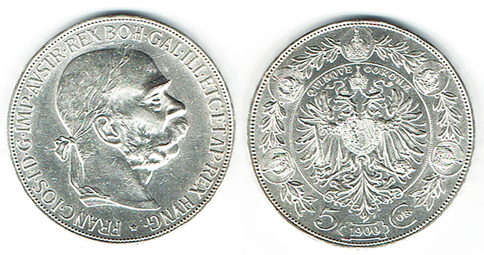  SZAIVERT KAISERREICH ÖSTERREICH FRANZ JOSEPH 5 KRONEN 1900 WIEN   