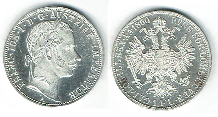  SZAIVERT KAISERREICH ÖSTERREICH FRANZ JOSEPH GULDEN 1860 A WIEN   