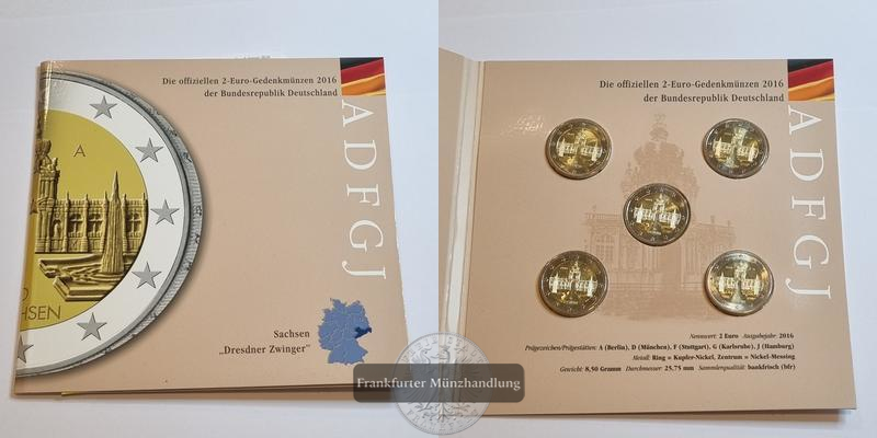  Deutschland 2 Euro 2016 KMS Sachsen Dresdner Zwinger [A, D, F, G, J] FM-Frankfurt   