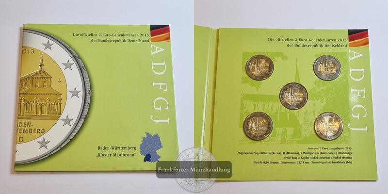  Deutschland 2 Euro 2013 KMS Baden-Württemberg Kloster Maulbronn [A, D, F, G, J] FM-Frankfurt   