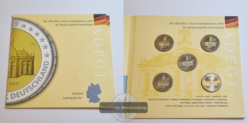  Deutschland 2 Euro 2009 KMS Saarland Ludwigskirche [A, D, F, G, J] FM-Frankfurt   