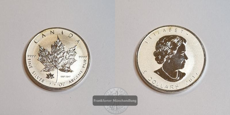  Kanada 5 Dollar 2017 Maple Leaf FM-Frankfurt Feinsilber: 31g   