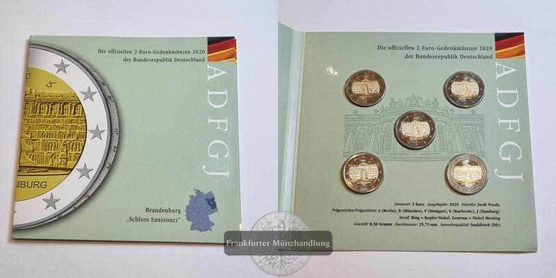  Deutschland 2 Euro 2020 KMS Brandenburg Schloss Sanssouci [A, D, F, G, J] FM-Frankfurt   