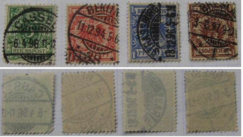  Rare –1889/1894/1897,Germany-Stamp series:Imperial eagle/Value number-4 stamps with clear postmarks   