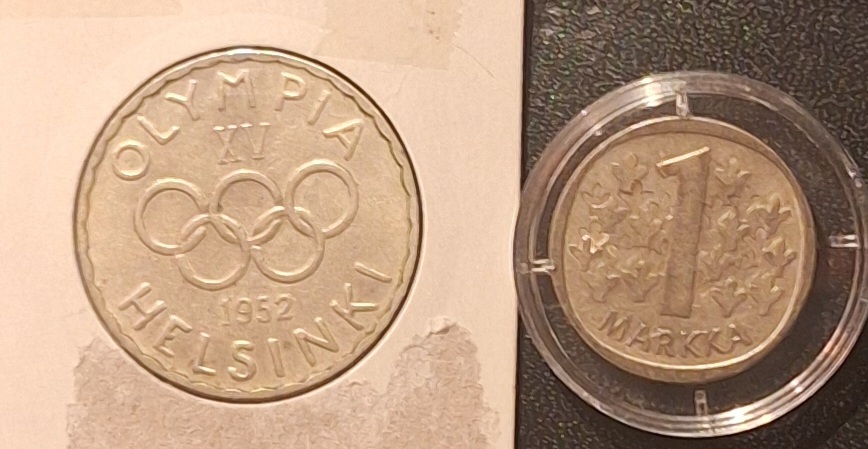  Finnland 500 Markkaa (1952) und 1 Markka (1964) Silber (6g+2,24g) =8,24 fein   