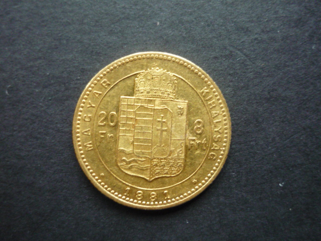  Österreich 20 Franken =8 Forint Gold 1881 KB Franz Joseph   
