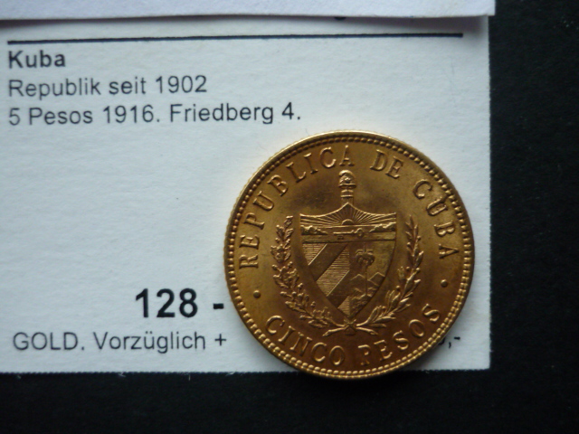  Kuba 5 Pesos 1916 José Martí, GOLDMÜNZE!   