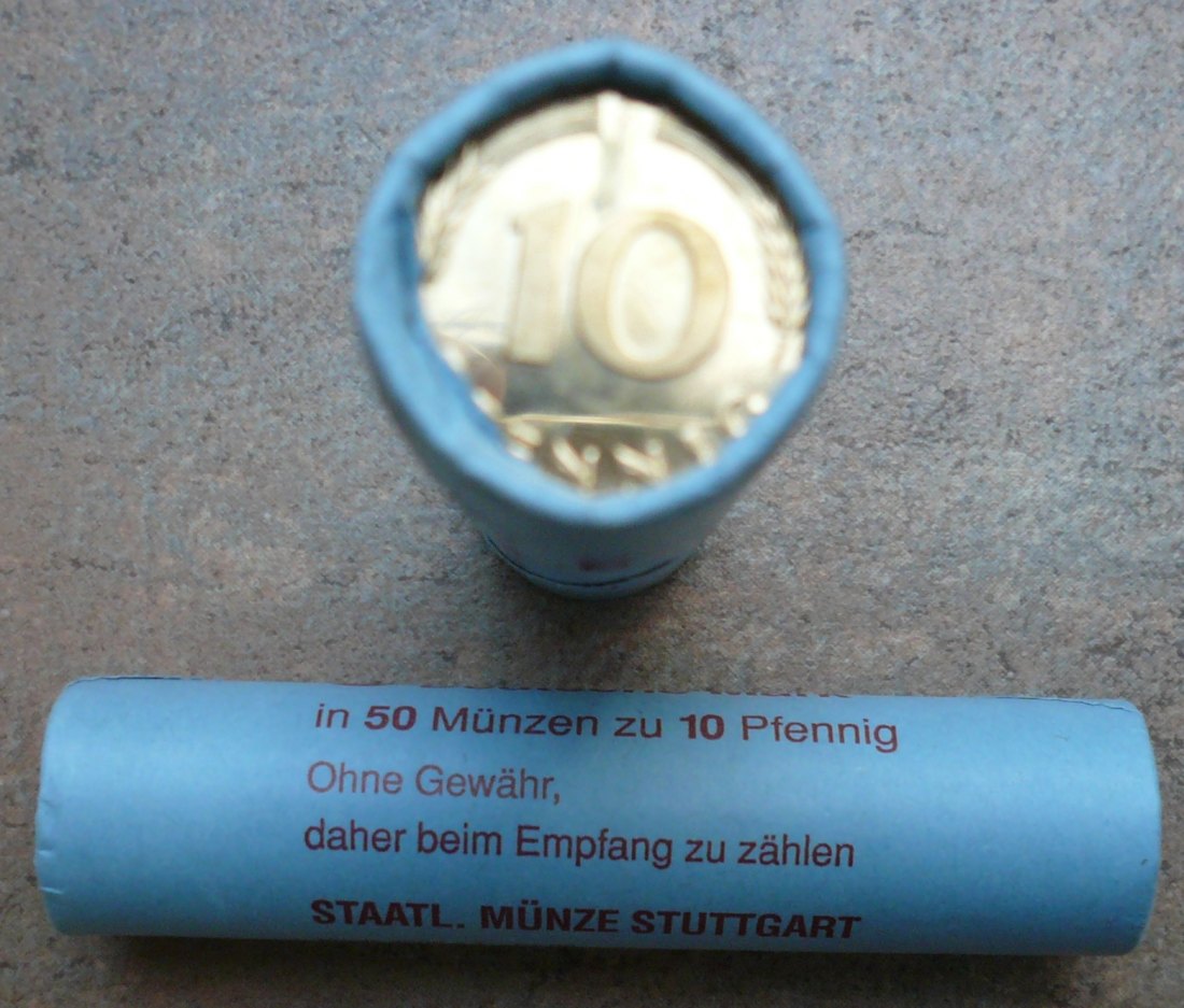  RARITÄT!!! 10 Pfennig 1996 F Stuttgart Prägefrisch Original Rollen zwei stück   