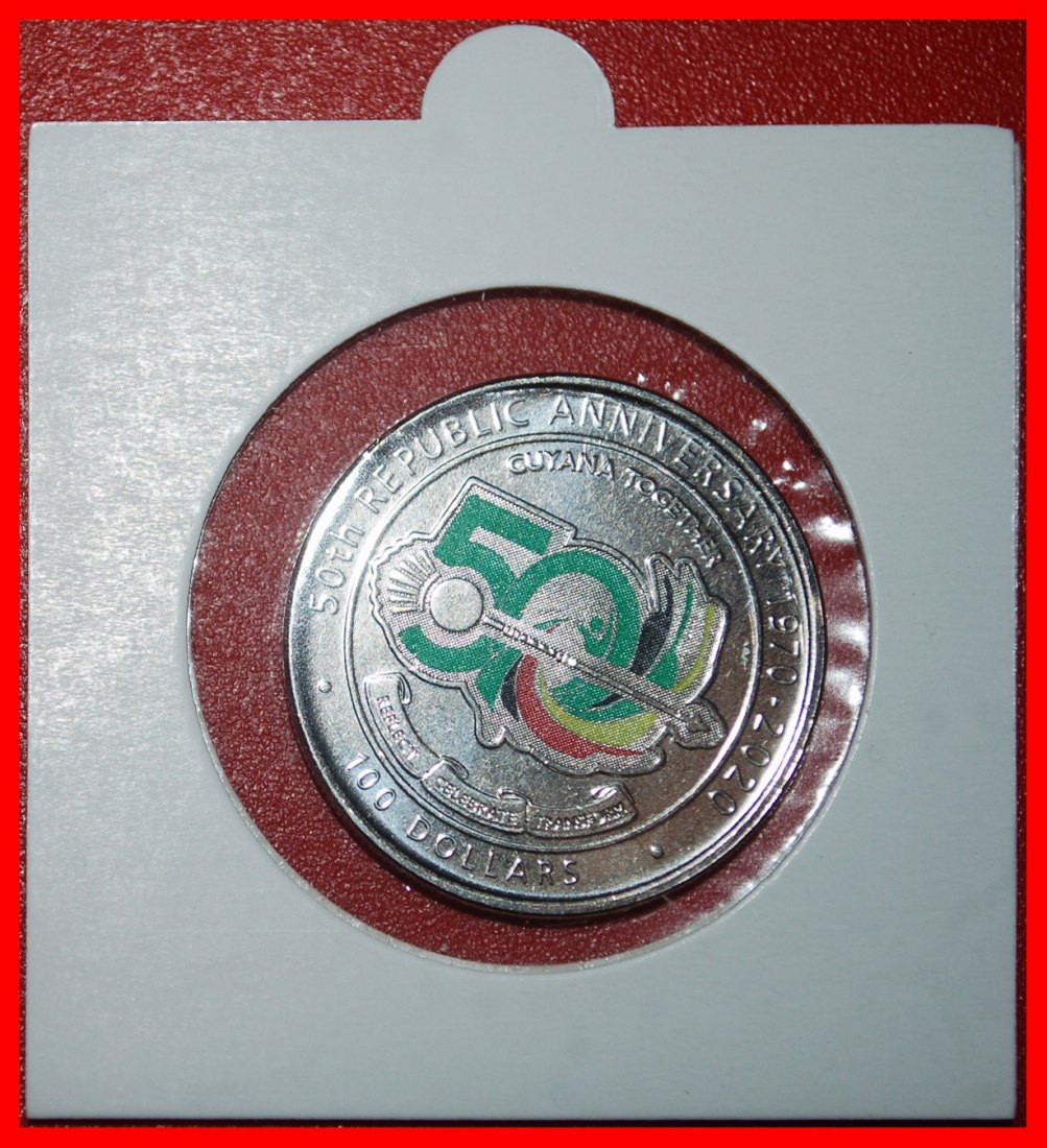  Ⰿ CANADA: GUYANA ★ 100 DOLLARS 1970-2020 COLORED UNC MINT LUSTRE! JAGUARS! LOW START ★ NO RESERVE!   