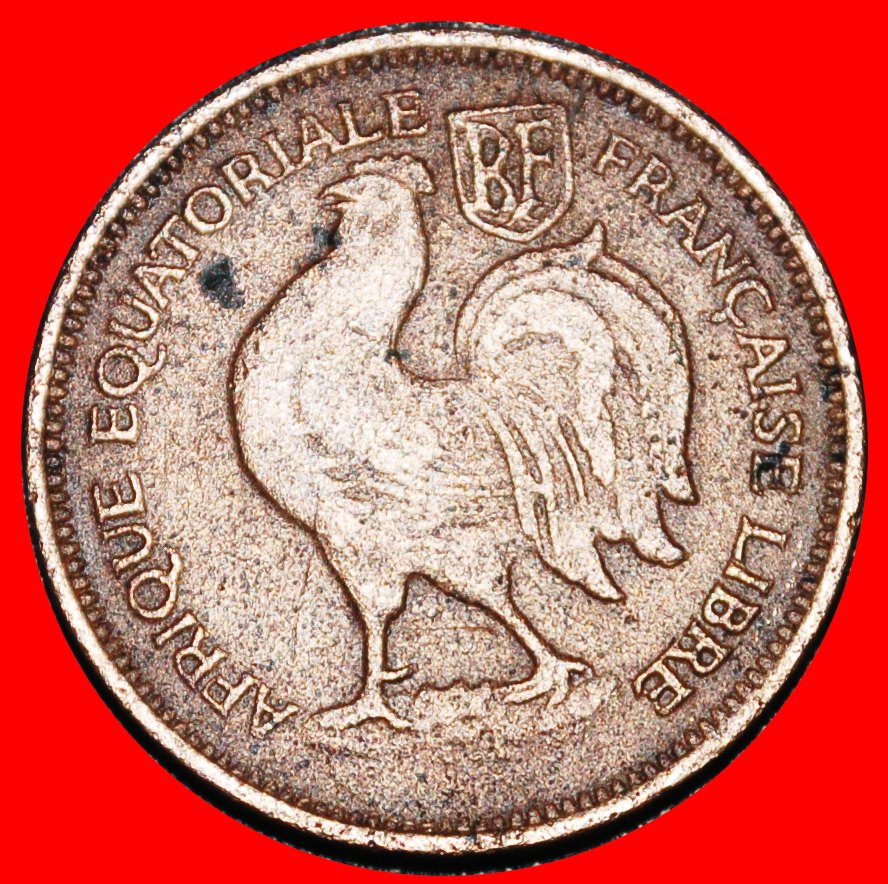 Ⰿ FRANCE: FRENCH EQUATORIAL AFRICA★50 CENTIMES 1943 COCK WARTIME (1939-1945)★LOW START ★ NO RESERVE!
