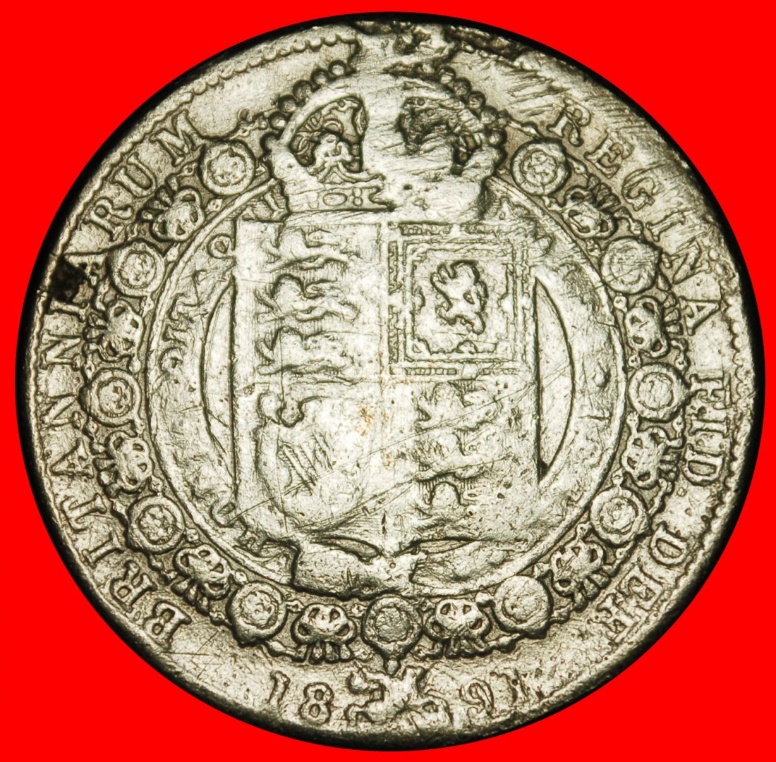  Ⰿ SILVER (1887-1892): GREAT BRITAIN★ 1/2 CROWN 1891 VICTORIA (1837-1901)! ★LOW START ★ NO RESERVE!   