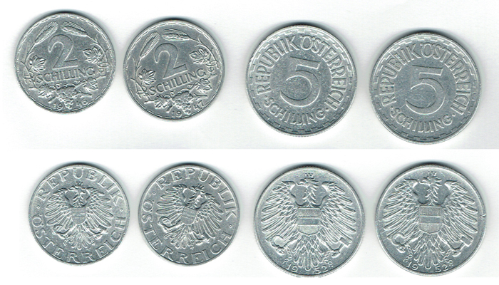  SZAIVERT ÖSTERREICH 2. REPUBLIK 5 SCHILLING 1952 2 SCHILLING 1946 1947 LOT DIVERSE   