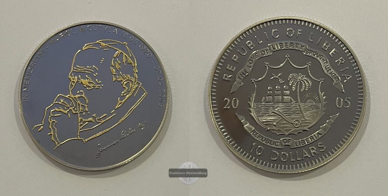  Liberia 10 Dollar 2005 Johannes Paul II. KM# 739.2 FM-Frankfurt Feinsilber: 23,12g   