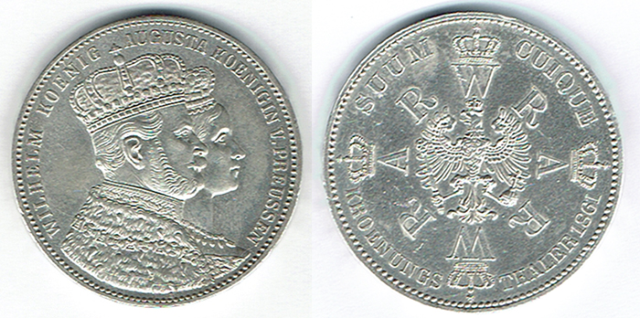  SZAIVERT ALTDEUTSCHLAND PREUSSEN KÖNIGREICH WILHELM I.  KRÖNUNGSTALER 1861   