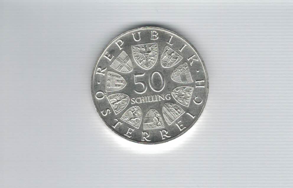  50 Schilling 1965 Universität Wien 600 J.Rudolf Stifter 18g fein Österreich Spittalgold9800 (4584/4)   