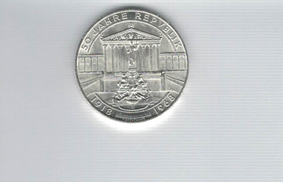  50 Schilling 1968 50 Jahre Republik silber 18g fein Österreich Spittalgold9800 (4584/7)   