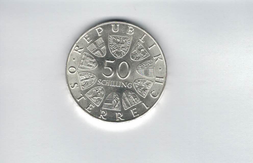  50 Schilling 1970 Karl Renner 2. Republik Ag 18g fein Österreich Spittalgold9800 (04584/10)   