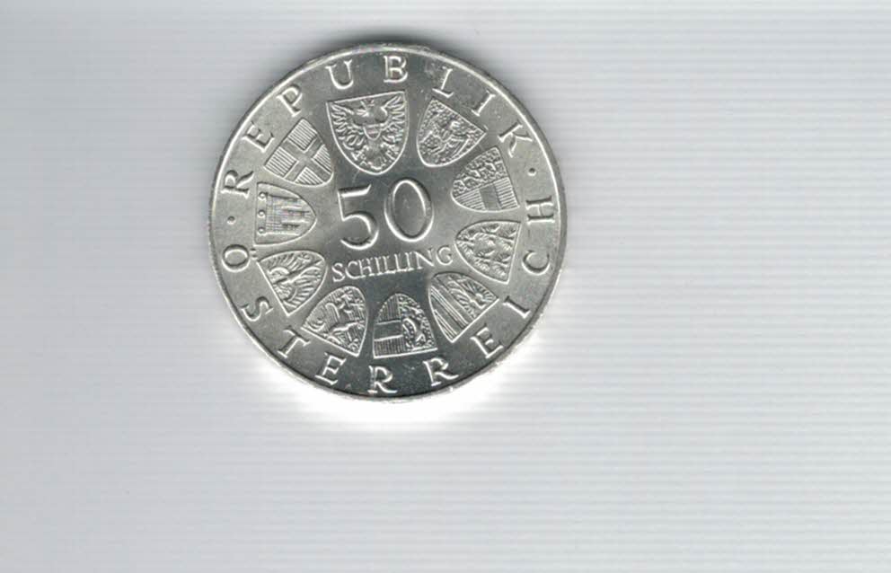  50 Schilling 1971 Julius Raab 2. Republik Ag 18g fein Österreich Spittalgold9800 (4584/11)   