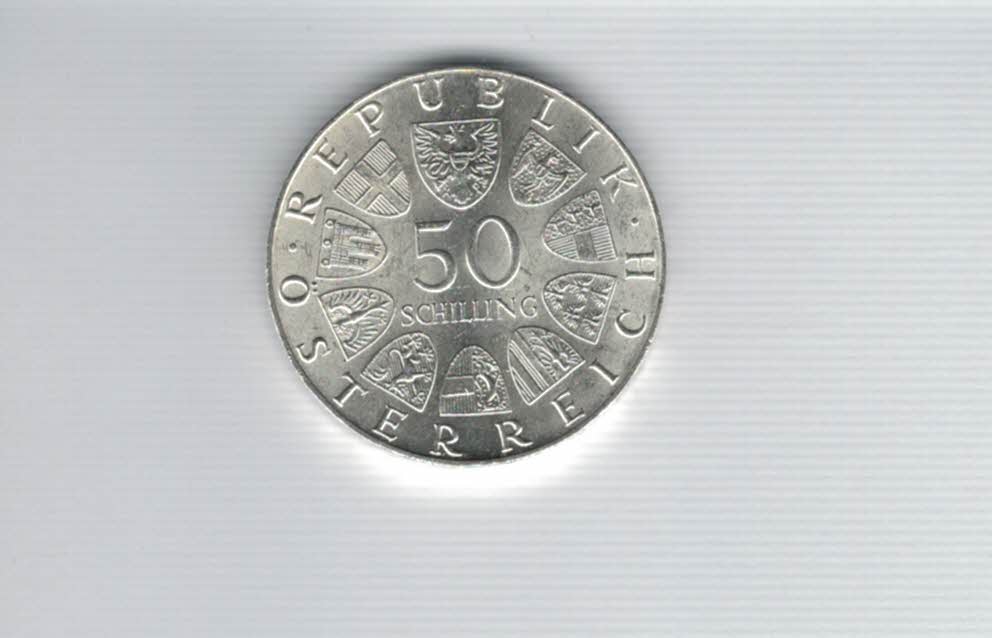  50 Schilling 1974 1200 Jahre Dom zu Salzburg Ag 12,8g fein Österreich Spittalgold9800 (4504/3)   