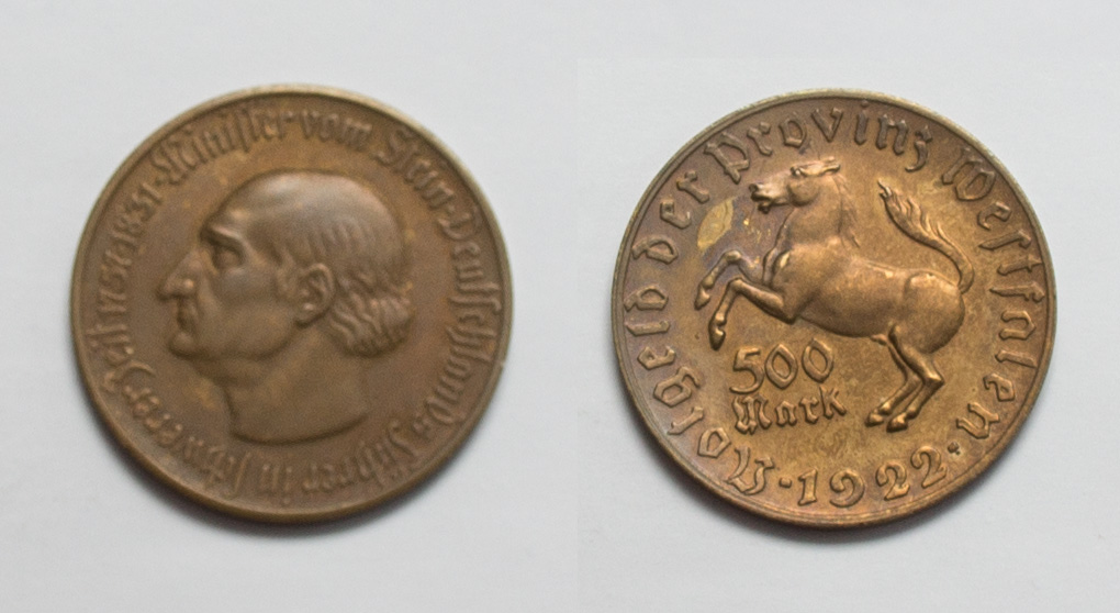  Provinz Westfalen 500 Mark 1922 Freiherr vom Stein vz+   