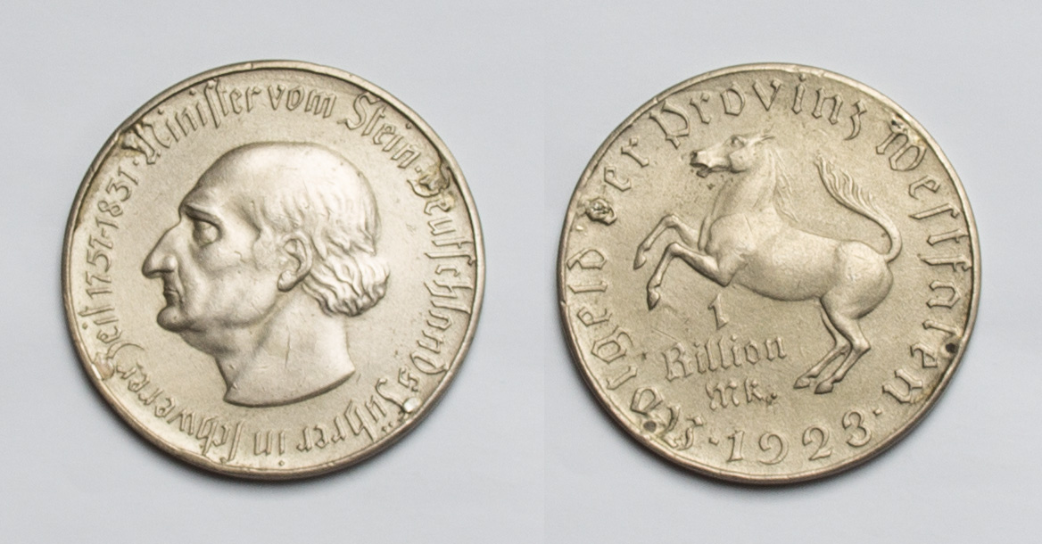  Provinz Westfalen Notgeld 1 Billion ark 1923 vz. ( Fassungsspuren)   