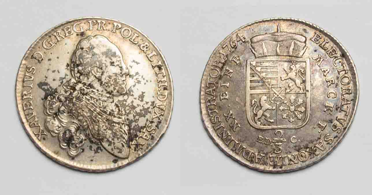  Sachsen-Albertinische Linie 2/3 Taler 1764 Xaver 1763-1768 ss fleckig   