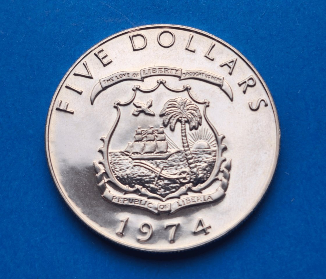  Liberia 5 Dollar 1974 - 1Oz Silbermünze   