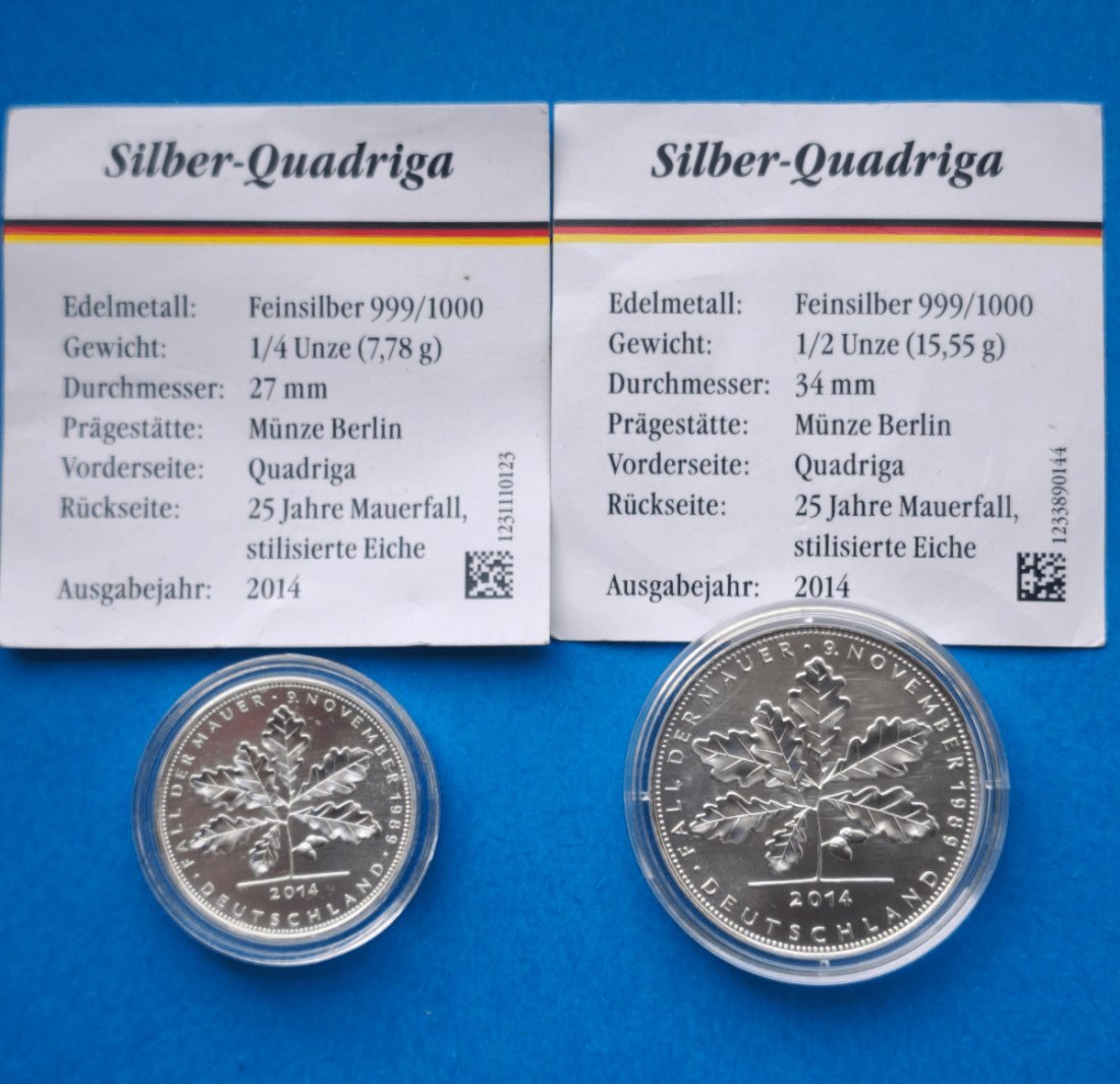  Deutschland 2014 Silber Quadriga 1/2Oz + 1/4Oz Feinsilber   