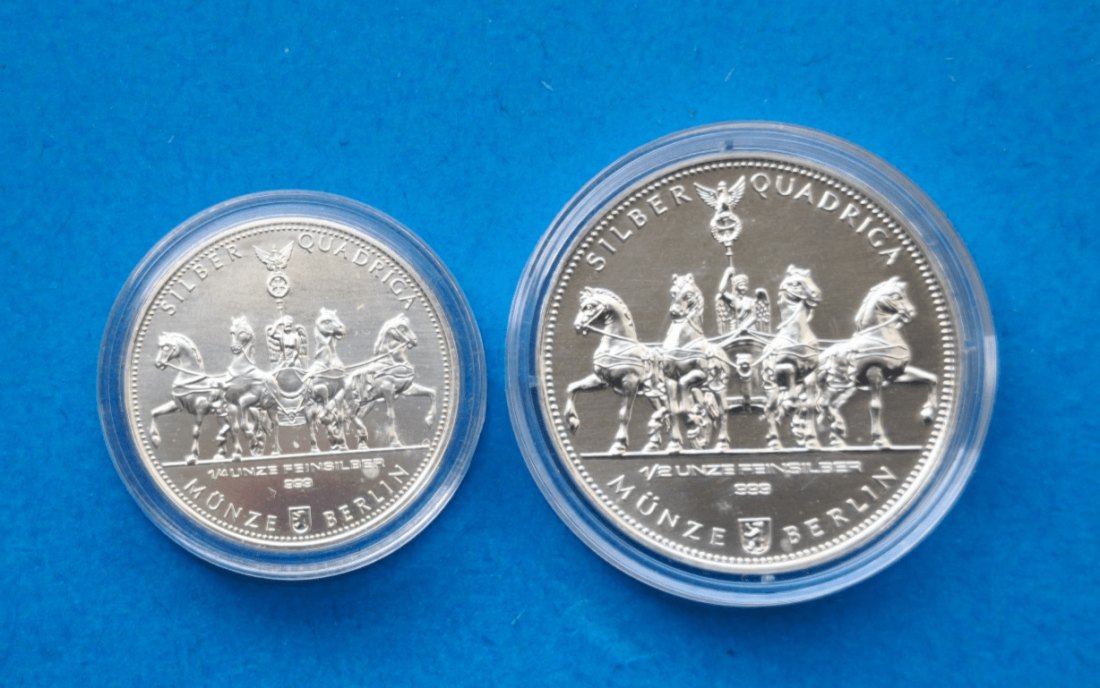 Deutschland 2014 Silber Quadriga 1/2Oz + 1/4Oz Feinsilber   