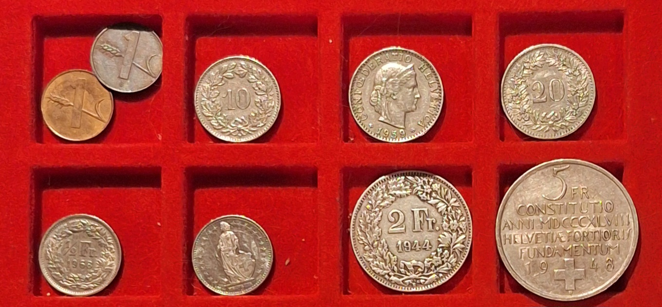  Schweiz CHF 8,51 1944+48 2+5 Franken deren Gesamtgewicht: 25g 835er Silber (20,875g fein) F   