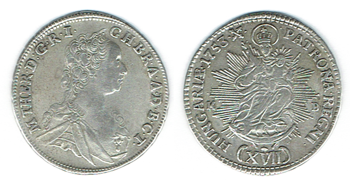  SZAIVERT RDR HABSBURG ÖSTERREICH UNGARN MARIA THERESIA XVII KREUZER 1753 K-B KREMNITZ   