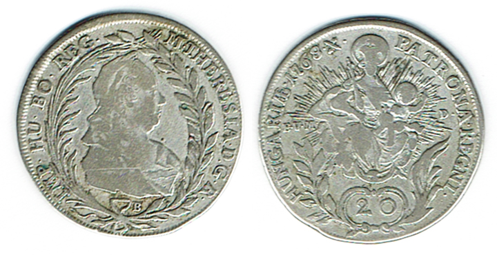  SZAIVERT RDR HABSBURG ÖSTERREICH UNGARN MARIA THERESIA 20 KREUZER 1768 B KREMNITZ   