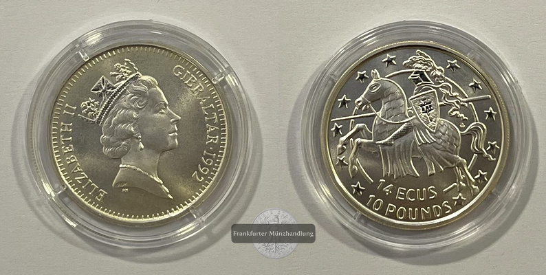  Gibraltar 14 ECUs (10 Pounds) Elizabeth II 1992 KM#109 FM-Frankfurt Feinsilber: 9,25g   