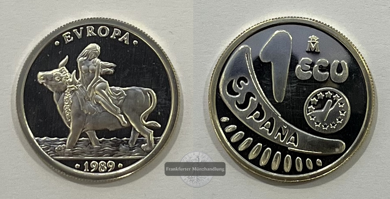  Spanien 1989 1 ECU die Entführung der Europa FM-Frankfurt  Feinsilber: 6,21g   