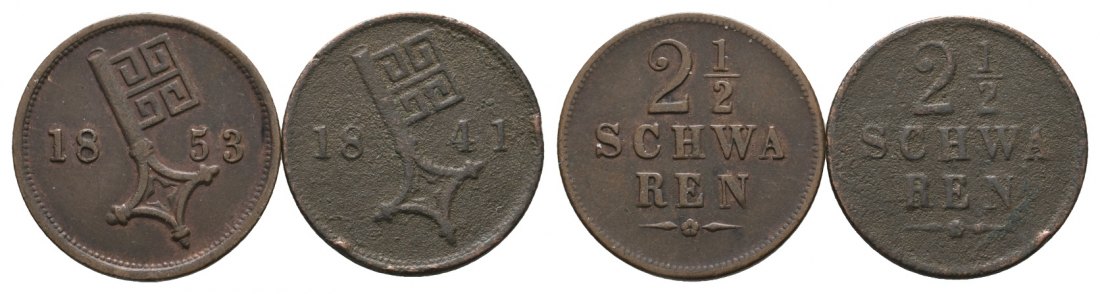  Altdeutschland; 2 Kleinmünzen 1853 / 1841   