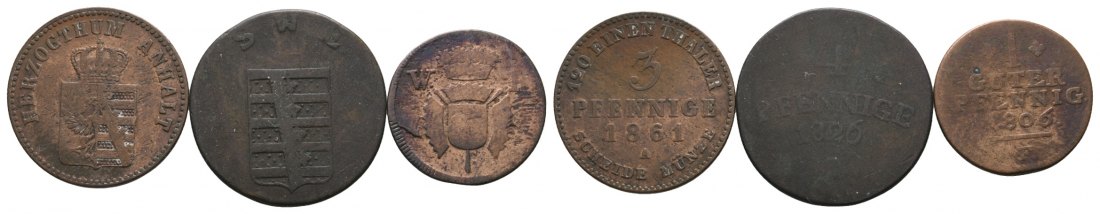  Altdeutschland; 3 Kleinmünzen 1861 / 1826 / 1806   
