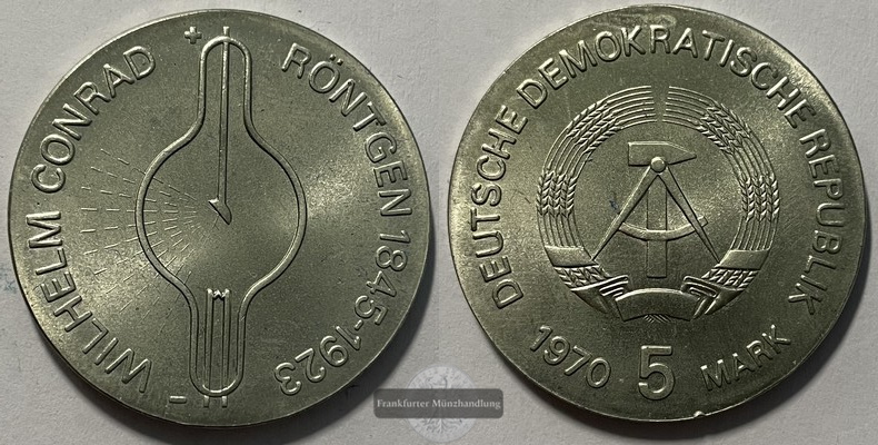  Deutschland DDR  5 Mark  1970  Röntgen  KM#26  FM-Frankfurt  Cu/Ni/Zn   